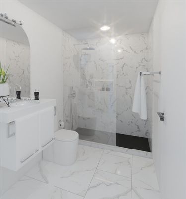 Bathroom, Interior, Marble, Marble Walls, Recessed Lighting