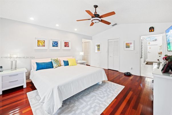 Bedroom, Interior, Recessed Lighting, Wood Texture Flooring