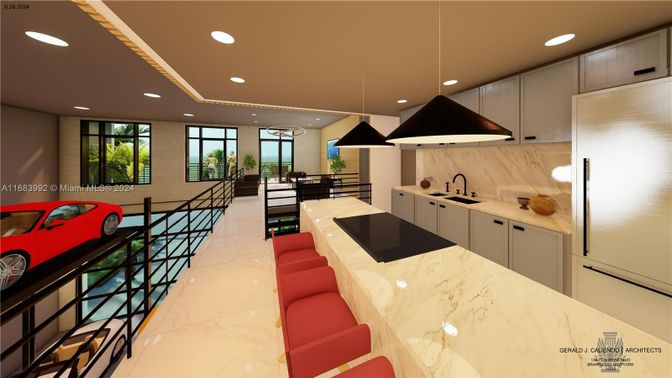 Dining room, Interior, Kitchen, Living room, Marble, Pendant Lights, Recessed Lighting, Stainless Steel Appliances