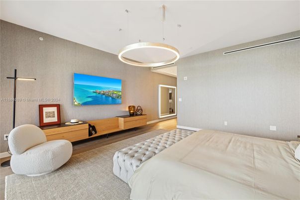 Bedroom, Interior, Pendant Lights, Wood Texture Flooring