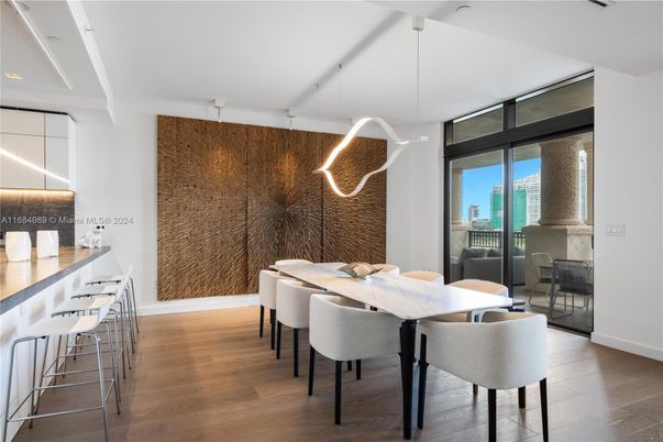 Dining room, Interior, Pendant Lights, Wood Texture Flooring