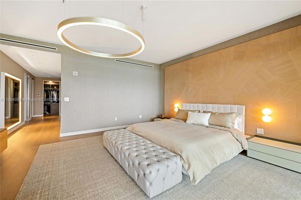 Bedroom, Interior, Pendant Lights, Wood Texture Flooring