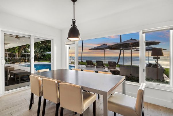Dining room, Interior, Pendant Lights, Water, Wood Texture Flooring