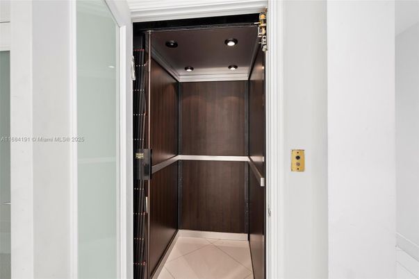 Elevator, Interior, Recessed Lighting, Wooden Walls