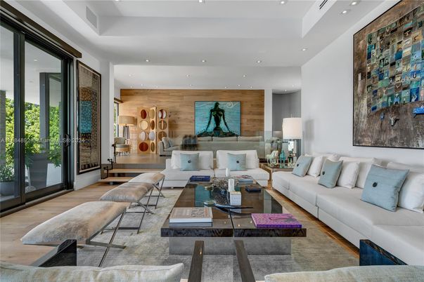 Interior, Living room, Recessed Lighting, Wood Texture Flooring, Wooden Walls