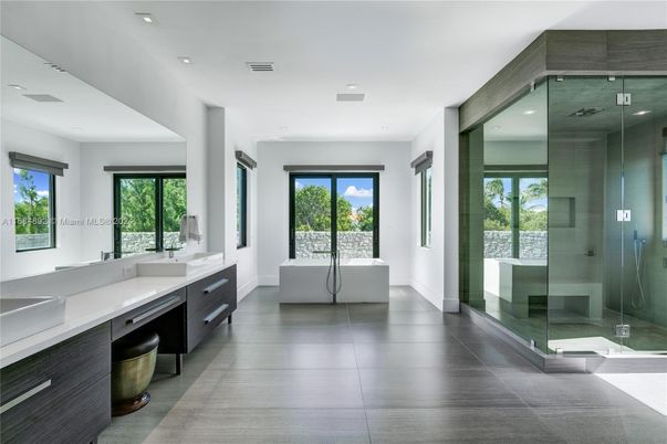 Bathroom, Dual Sink Vanities, Free Standing Baths, Glass Shower, Interior, Recessed Lighting