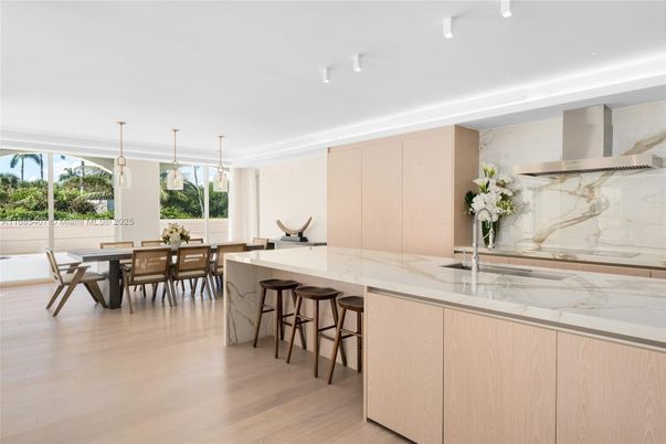 Dining room, Interior, Kitchen, Marble Walls, Pendant Lights, Wood Texture Flooring