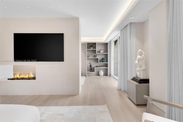 Fireplace, Interior, Recessed Lighting, Wood Texture Flooring