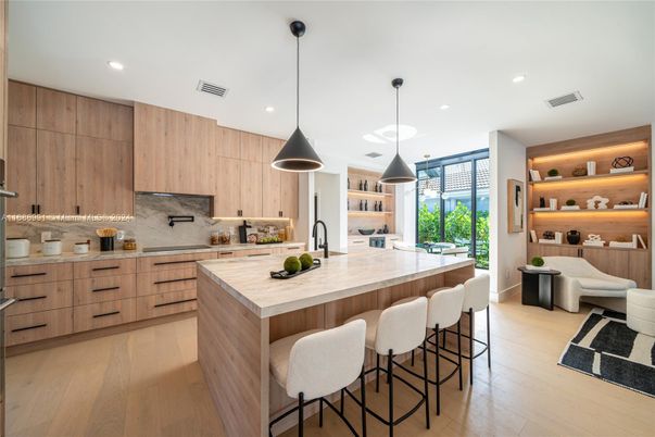 Interior, Kitchen, Pendant Lights, Recessed Lighting, Wood Texture Flooring