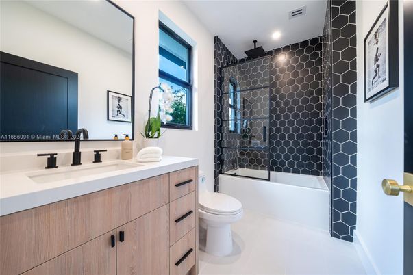 Bathroom, Dual Sink Vanities, Glass Shower, Interior, Recessed Lighting