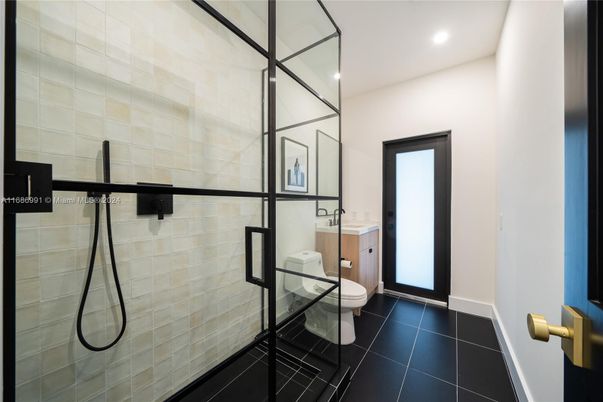 Bathroom, Glass Shower, Interior, Recessed Lighting