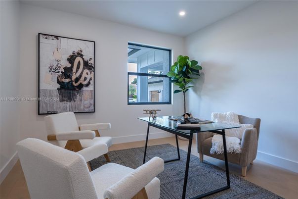 Home Office, Interior, Recessed Lighting, Wood Texture Flooring