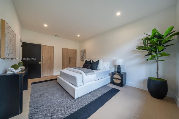 Bedroom, Interior, Recessed Lighting, Wood Texture Flooring