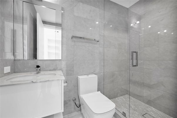 Bathroom, Glass Shower, Interior, Marble Walls, Recessed Lighting