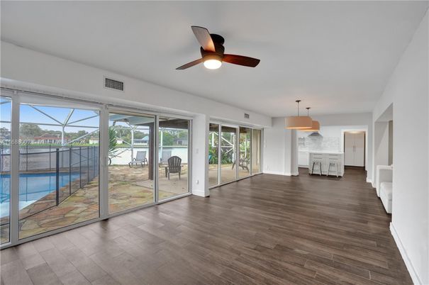 Empty room, Interior, Pendant Lights, Sun Room, Wood Texture Flooring