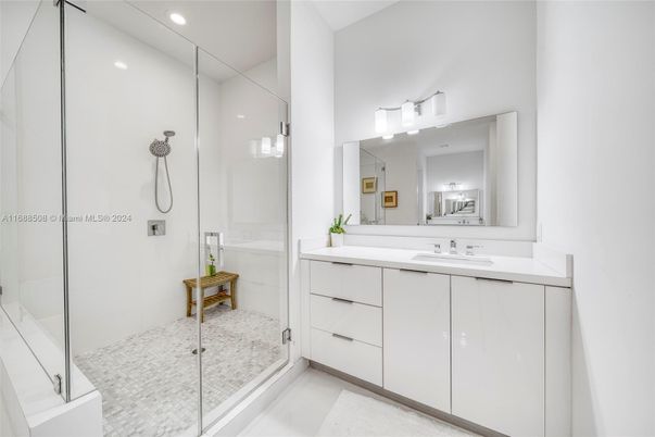 Bathroom, Glass Shower, Interior, Recessed Lighting