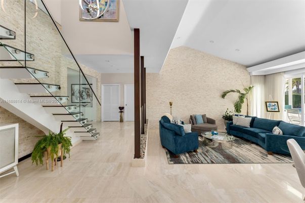 Interior, Living room, Recessed Lighting, Stone Walls