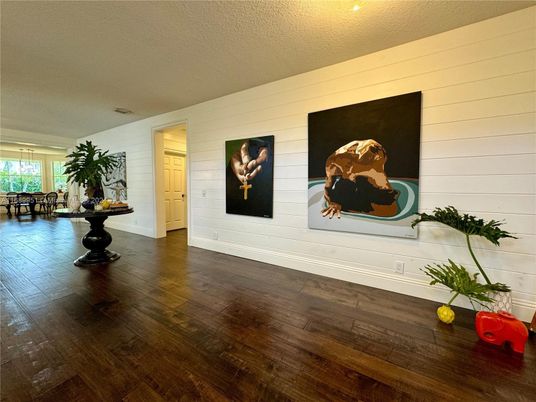 Dining room, Interior, Pendant Lights, Wood Texture Flooring