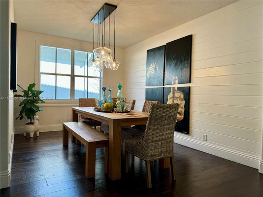 Dining room, Interior, Pendant Lights, Water, Wood Texture Flooring, Wooden Walls