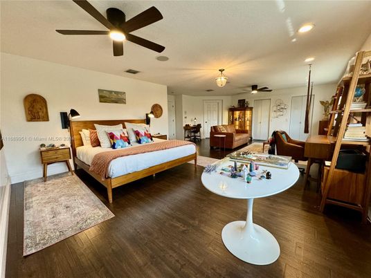 Bedroom, Interior, Recessed Lighting, Wood Texture Flooring