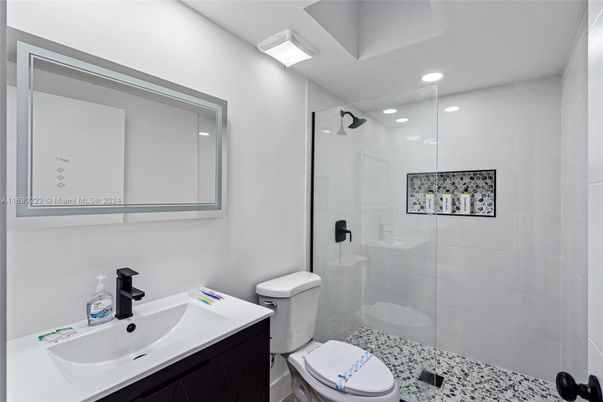 Bathroom, Glass Shower, Interior, Recessed Lighting