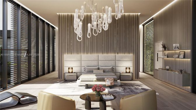 Bedroom, Chandelier, Interior, Living room, Recessed Lighting, Wood Texture Flooring