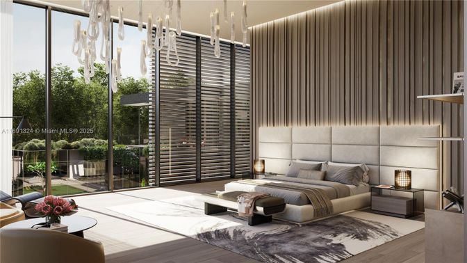 Bedroom, Interior, Pendant Lights, Wood Texture Flooring