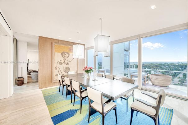 Dining room, Interior, Pendant Lights, Recessed Lighting, Wood Texture Flooring