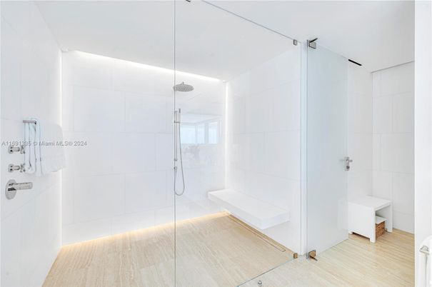 Bathroom, Glass Shower, Interior, Wood Texture Flooring