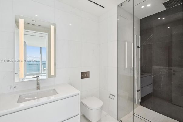 Bathroom, Glass Shower, Interior, Marble Walls, Recessed Lighting