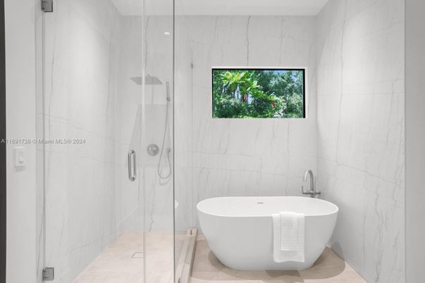 Bathroom, Free Standing Baths, Glass Shower, Interior, Marble Walls