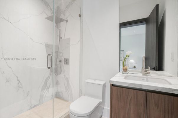 Bathroom, Glass Shower, Interior, Marble Walls, Recessed Lighting