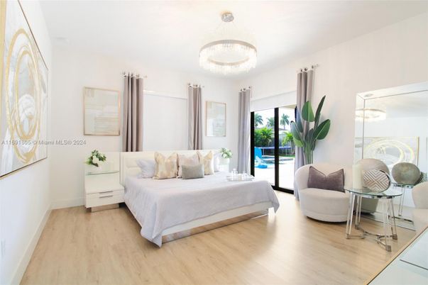 Bedroom, Chandelier, Interior, Wood Texture Flooring