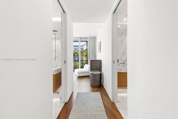 Bathroom, Interior, Marble, Marble Walls, Recessed Lighting, Wood Texture Flooring