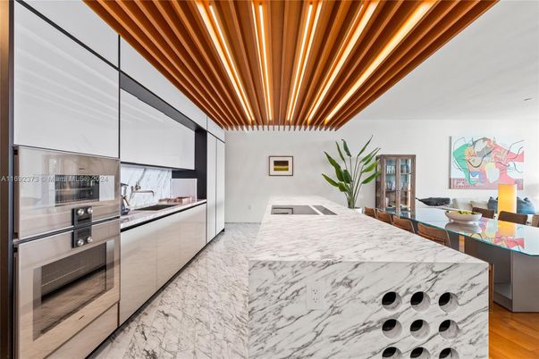 Interior, Kitchen, Marble, Stainless Steel Appliances, Wooden Beams, Wood Texture Flooring