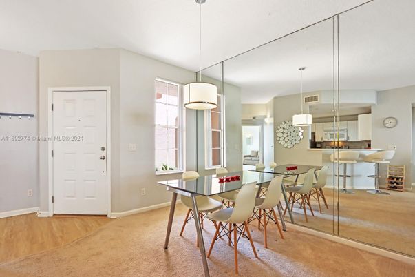 Dining room, Interior, Pendant Lights, Wood Texture Flooring