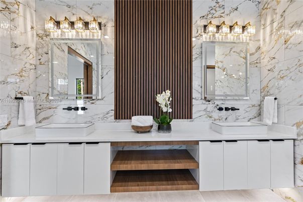 Bathroom, Dual Sink Vanities, Interior, Marble Walls
