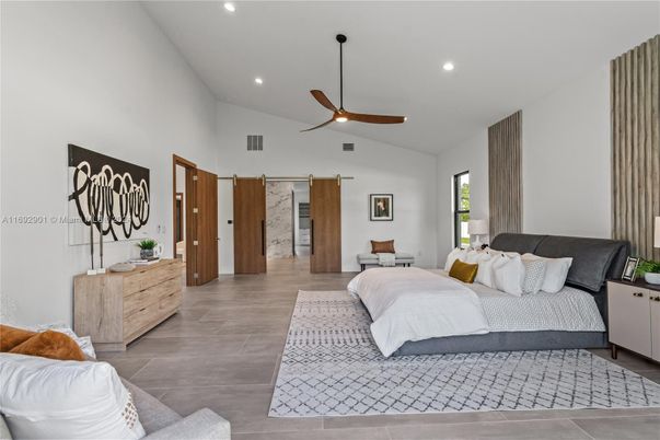 Bedroom, Interior, Recessed Lighting, Wood Texture Flooring