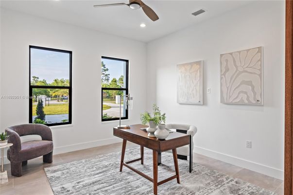 Home Office, Interior, Recessed Lighting, Wood Texture Flooring