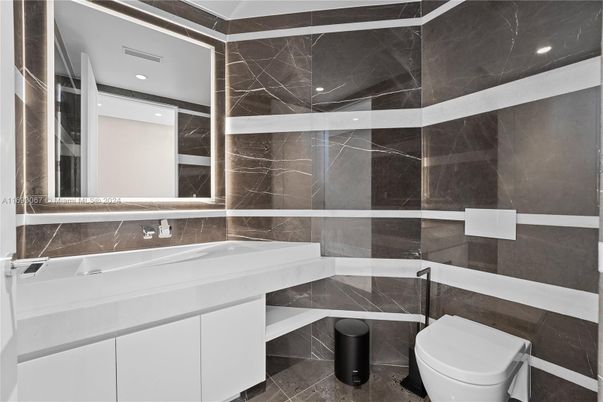 Bathroom, Glass Shower, Interior, Marble Walls, Recessed Lighting