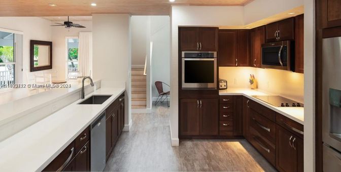 Interior, Kitchen, Recessed Lighting, Wood Texture Flooring