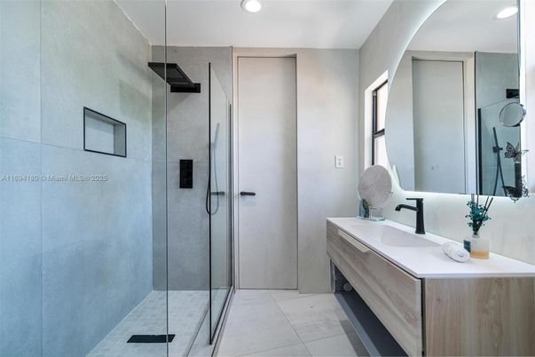 Bathroom, Dual Sink Vanities, Glass Shower, Interior, Recessed Lighting
