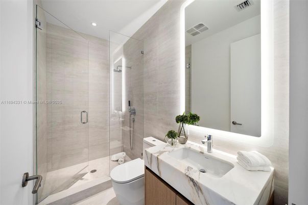 Bathroom, Glass Shower, Interior, Recessed Lighting
