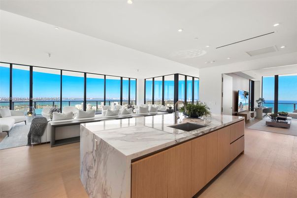 Dining room, Interior, Kitchen, Living room, Recessed Lighting, Water, Wood Texture Flooring