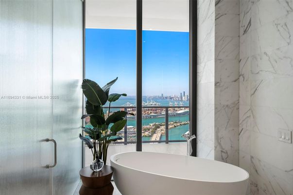 Bathroom, Free Standing Baths, Glass Shower, Interior, Marble Walls, Water