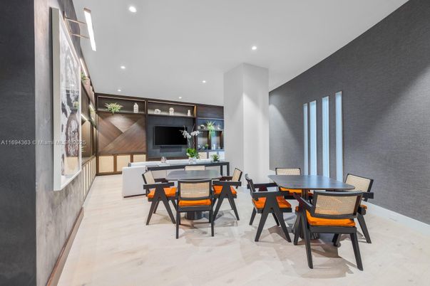 Dining room, Interior, Living room, Recessed Lighting, Wood Texture Flooring