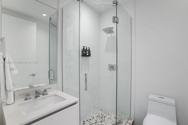 Bathroom, Glass Shower, Interior, Recessed Lighting