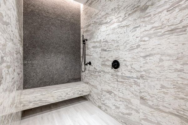 Bathroom, Interior, Marble Walls, Wood Texture Flooring