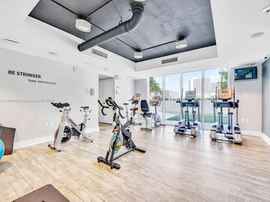 Fitness Equipment, Gym, Interior, Recessed Lighting, Wood Texture Flooring