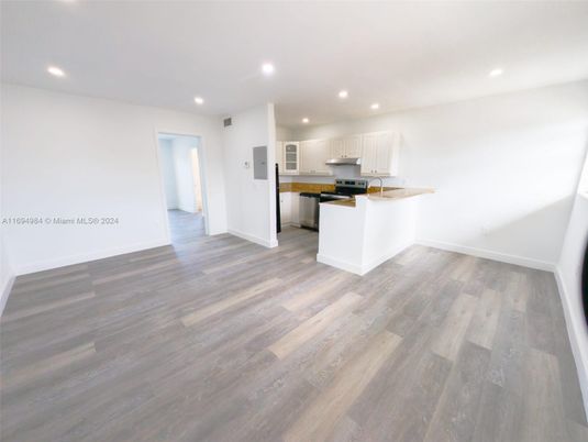 Interior, Kitchen, Recessed Lighting, Wood Texture Flooring